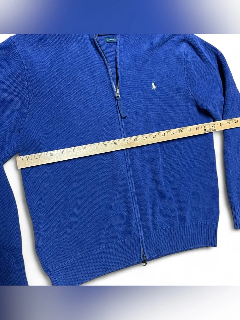 Polo Ralph Lauren Mens Navy Blue Full Zip Cotton Sweater Mock Neck Ribbed Pony L